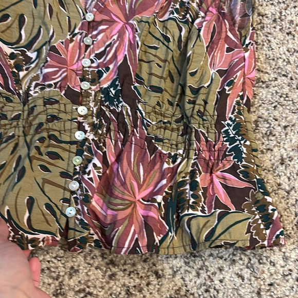 Madewell Pink and Green Leaf Print Blouse - Picture 3 of 5